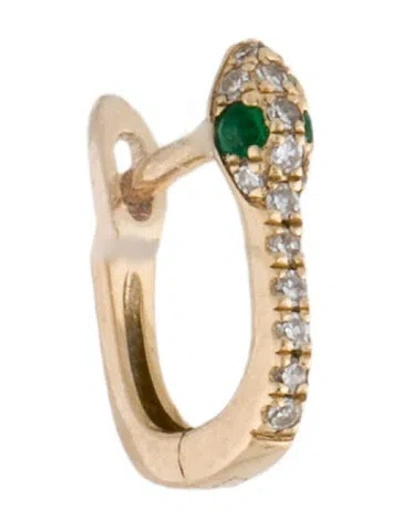 Pre-owned Earrings 14k Emerald & Diamond Snake Single Huggie Earring In Multi