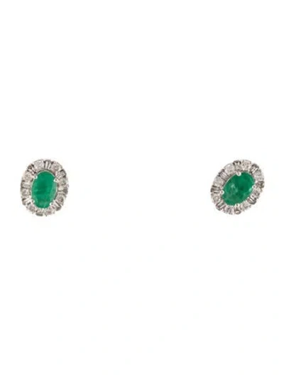 Pre-owned Earrings 14k Emerald & Diamond Stud  In Multi
