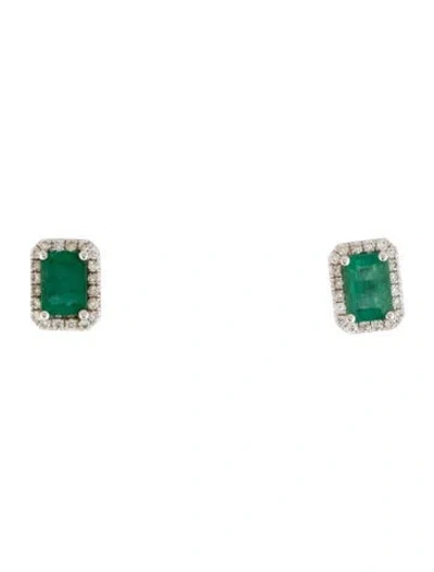 Pre-owned Earrings 14k Emerald & Diamond Stud  In Multi