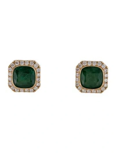 Pre-owned Earrings 14k Emerald & Diamond Stud  In Multi