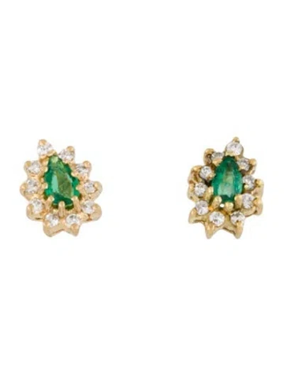 Pre-owned Earrings 14k Emerald & Diamond Stud  In Multi
