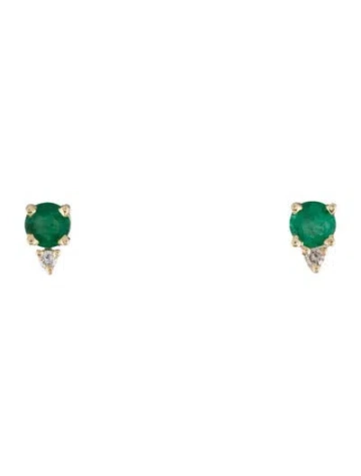 Pre-owned Earrings 14k Emerald & Diamond Stud  In Multi