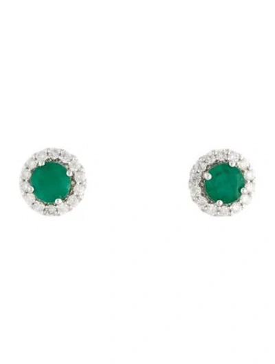 Pre-owned Earrings 14k Emerald & Diamond Stud  In Multi