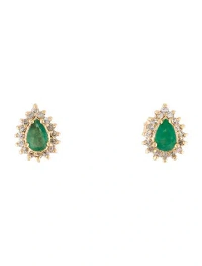 Pre-owned Earrings 14k Emerald & Diamond Stud  In Multi