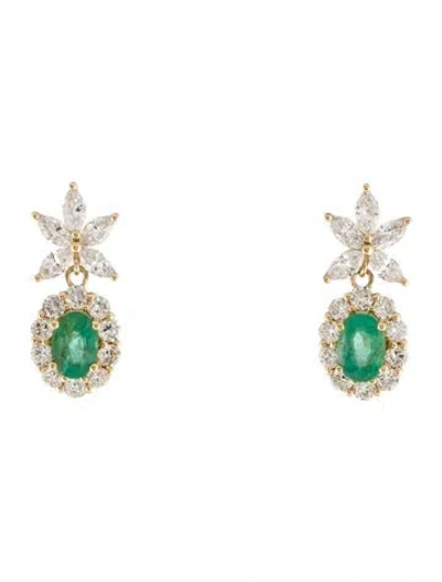 Pre-owned Earrings 14k Emerald & Lab-grown Diamond Drop  In Multi