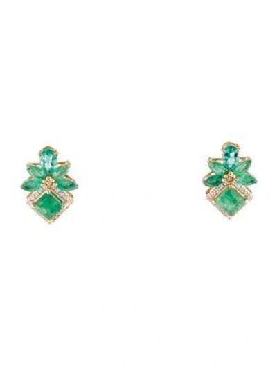 Pre-owned Earrings 14k Emerald & Sapphire Drop  In Multi