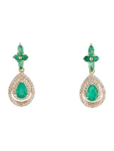 Pre-owned Earrings 14k Emerald & Sapphire Drop  In Multi