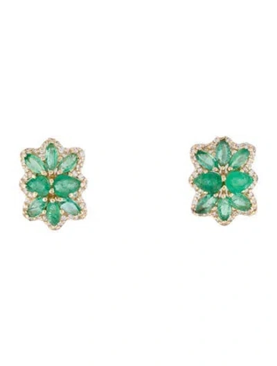 Pre-owned Earrings 14k Emerald & Sapphire Stud  In Multi