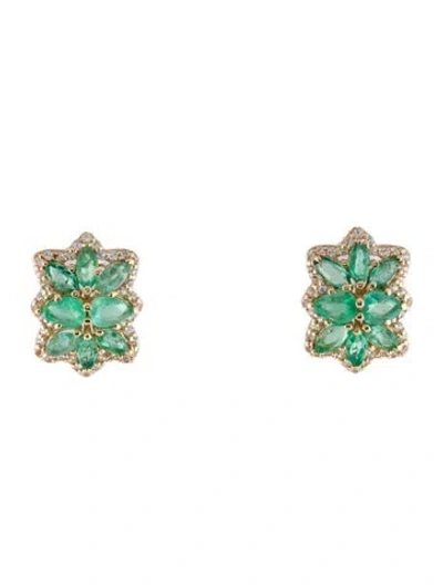 Pre-owned Earrings 14k Emerald & Sapphire Stud  In Multi