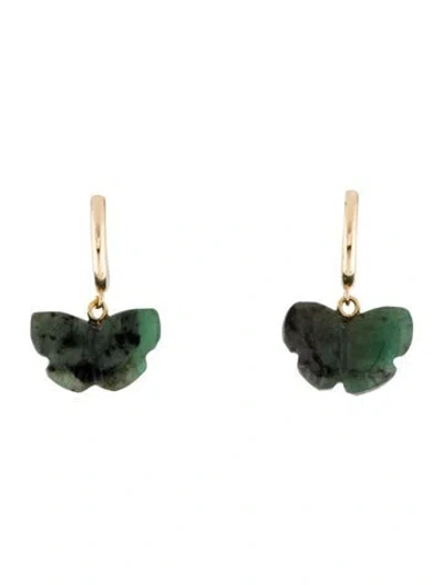 Pre-owned Earrings 14k Emerald Butterfly Huggie Hoop  In Multi