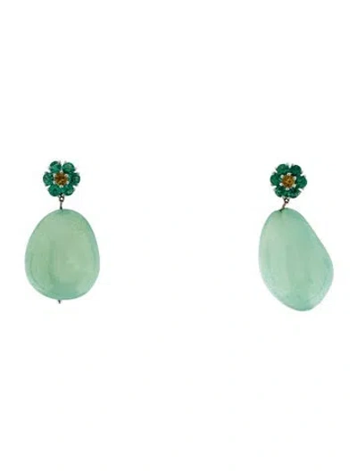 Pre-owned Earrings 14k Emerald, Citrine & Chalcedony Drop  In Multi