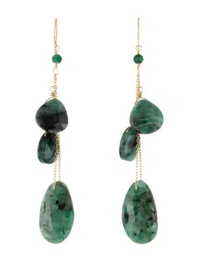Pre-owned Earrings 14k Emerald Drop  In Multi