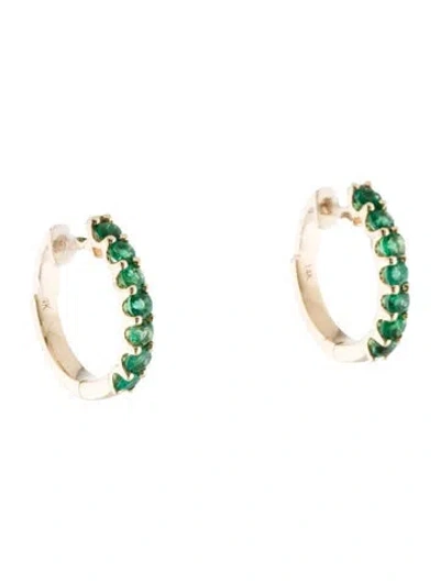 Pre-owned Earrings 14k Emerald Hoop  In Multi