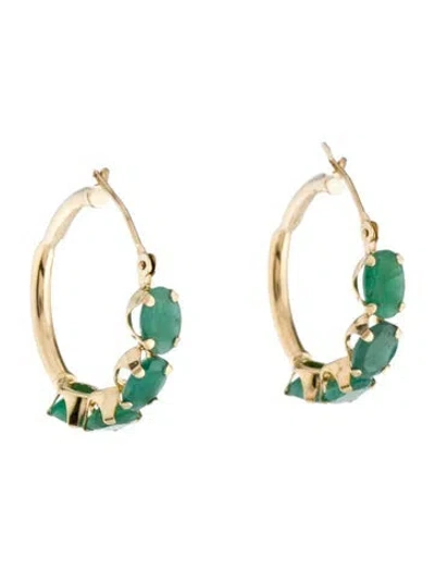 Pre-owned Earrings 14k Emerald Hoop  In Multi