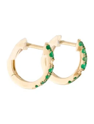 Pre-owned Earrings 14k Emerald Huggie  In Multi