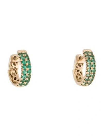 Pre-owned Earrings 14k Emerald Huggie Hoop  In Multi