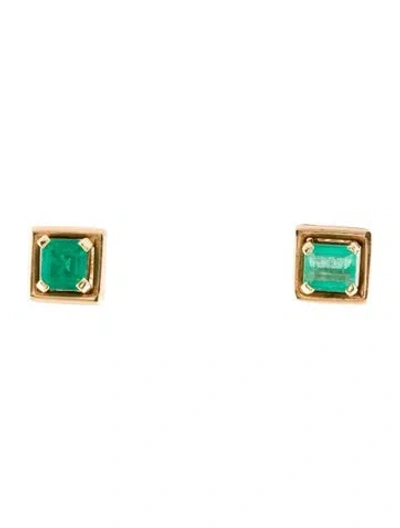Pre-owned Earrings 14k Emerald Stud  In Multi