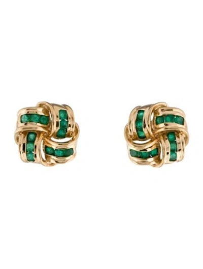 Pre-owned Earrings 14k Emerald Stud  In Multi