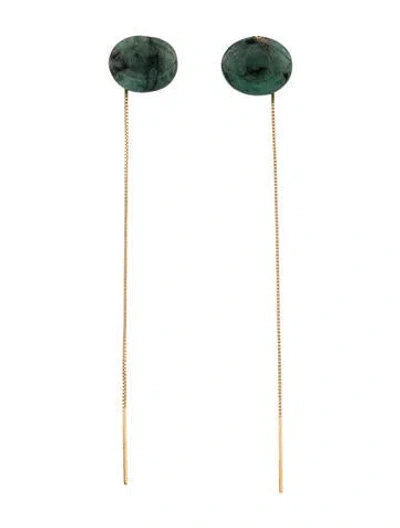 Pre-owned Earrings 14k Emerald Threader Drop  In Multi