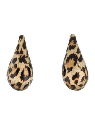 Pre-owned Earrings 14k Enamel Animal Print Teardrop Drop  In Multi