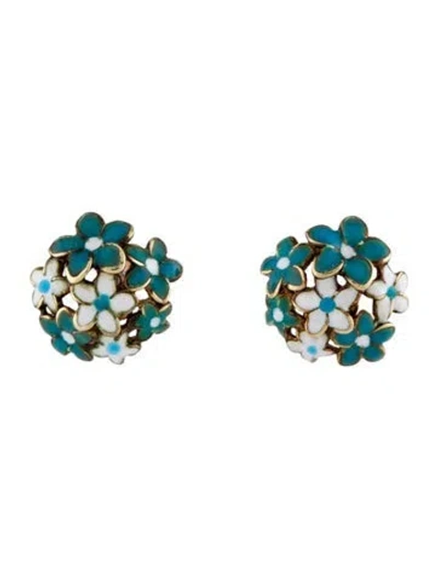 Pre-owned Earrings 14k Enamel Flower Stud  In Multi