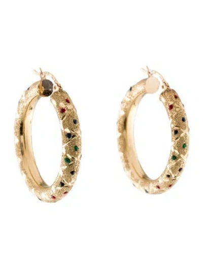 Pre-owned Earrings 14k Enamel Hoop  In Multi