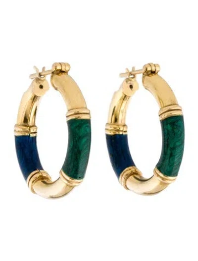 Pre-owned Earrings 14k Enamel Hoop  In Multi