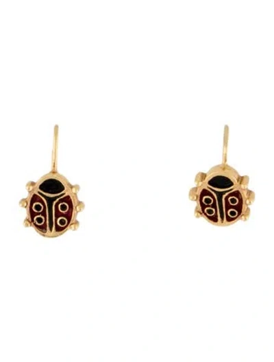Pre-owned Earrings 14k Enamel Ladybug Drop  In Multi