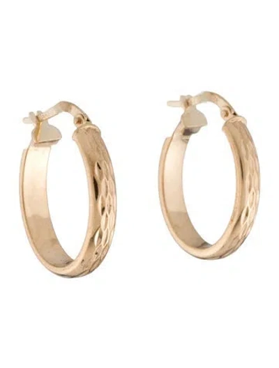 Pre-owned Earrings 14k Etched Oval Hoop  In Multi