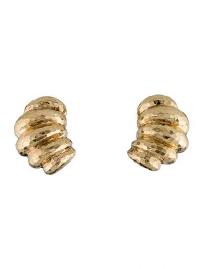 Pre-owned Earrings 14k Etched Ribbed Earclip  In Multi