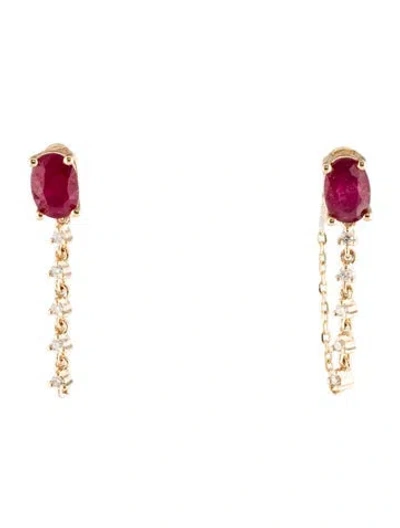 Pre-owned Earrings 14k Fracture Filled Ruby & Diamond Drop  In Multi