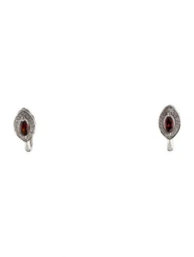 Pre-owned Earrings 14k Garnet & Diamond Drop  In Multi