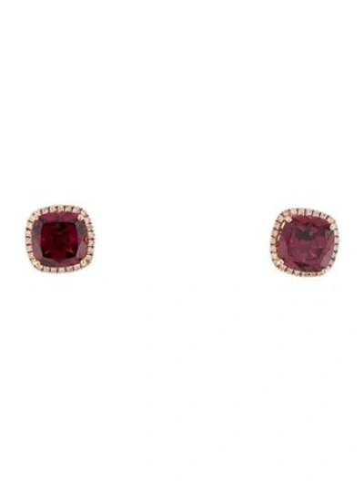 Pre-owned Earrings 14k Garnet & Diamond Stud  In Multi