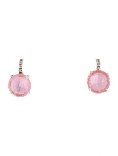 Pre-owned Earrings 14k Glass & Diamond Drop  In Pink