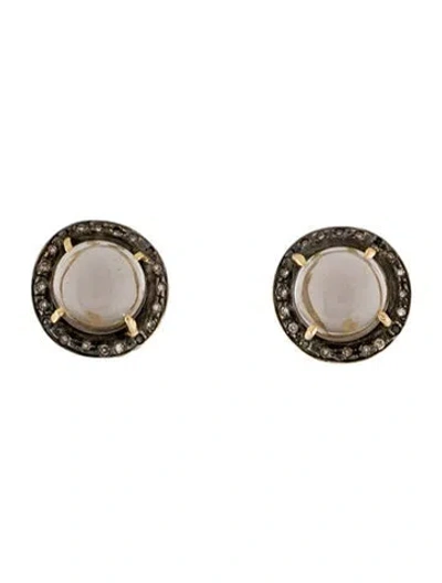 Pre-owned Earrings 14k Glass & Diamond Halo Earclips In Transparent
