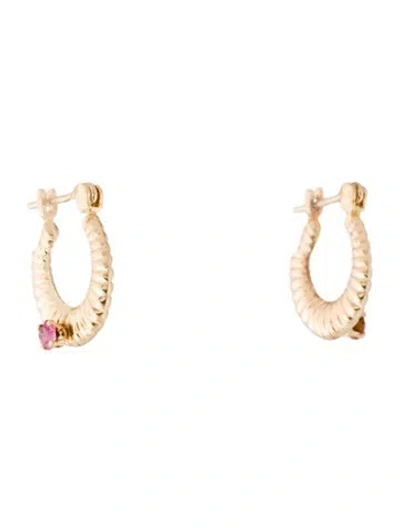Pre-owned Earrings 14k Glass Hoop  In Multi