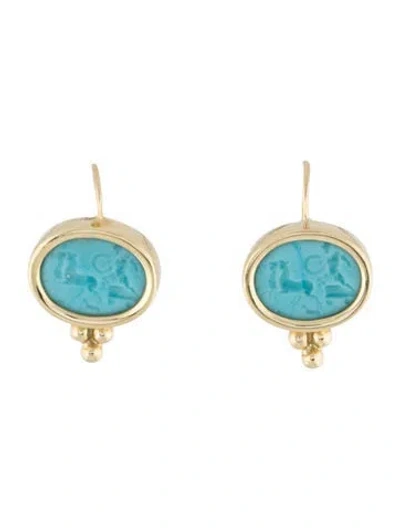 Pre-owned Earrings 14k Glass Intaglio Drop  In Multi