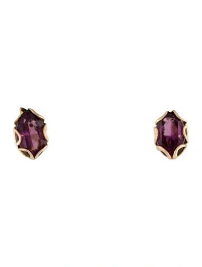 Pre-owned Earrings 14k Glass Stud  In Purple