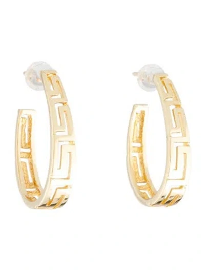 Pre-owned Earrings 14k Greek Key Hoop  In Multi