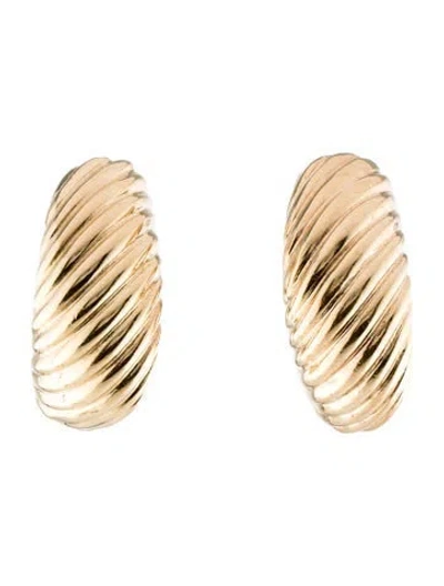 Pre-owned Earrings 14k Grooved Domed Hoop  In Multi