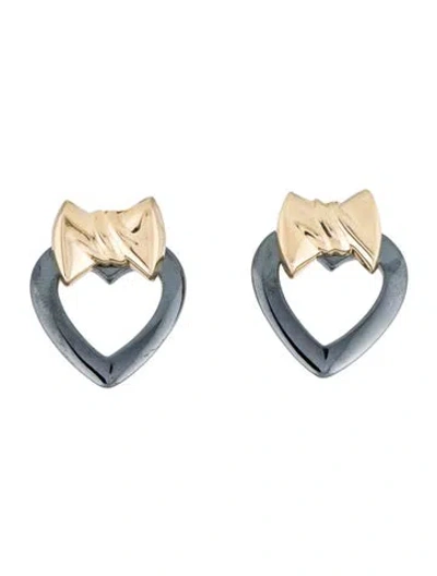 Pre-owned Earrings 14k Hematine Heart Drop  In Multi