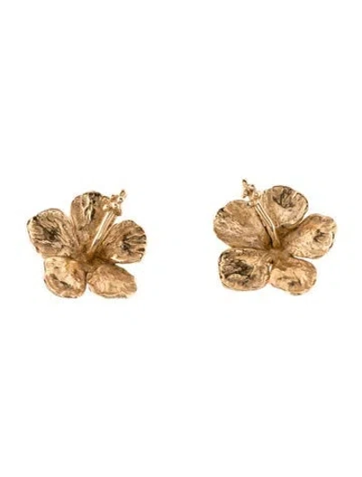 Pre-owned Earrings 14k Hibiscus Flower Stud  In Multi