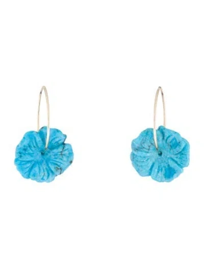 Pre-owned Earrings 14k Hoops W/composite Turquoise Jackets In Multi