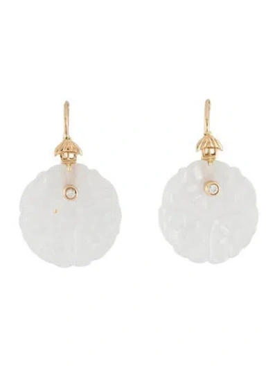 Pre-owned Earrings 14k Jadeite & Cubic Zirconia Drop  In Multi