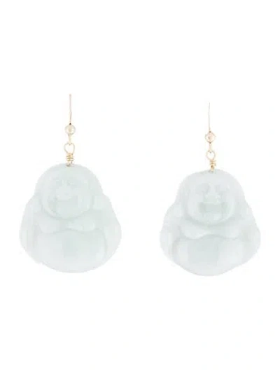 Pre-owned Earrings 14k Jadeite Buddha Drop  In Multi