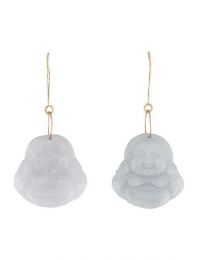 Pre-owned Earrings 14k Jadeite Buddha Drop  In Multi