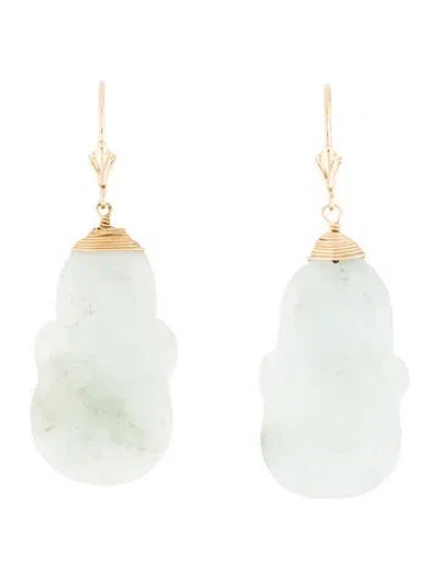 Pre-owned Earrings 14k Jadeite Buddha Drop  In Multi
