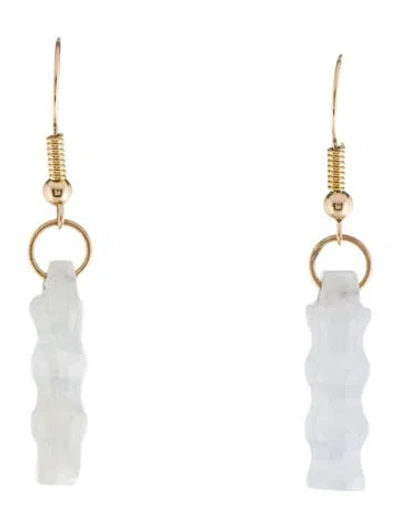 Pre-owned Earrings 14k Jadeite Carved Drop  In Multi