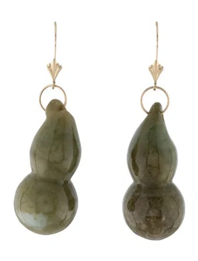Pre-owned Earrings 14k Jadeite Drop  In Multi