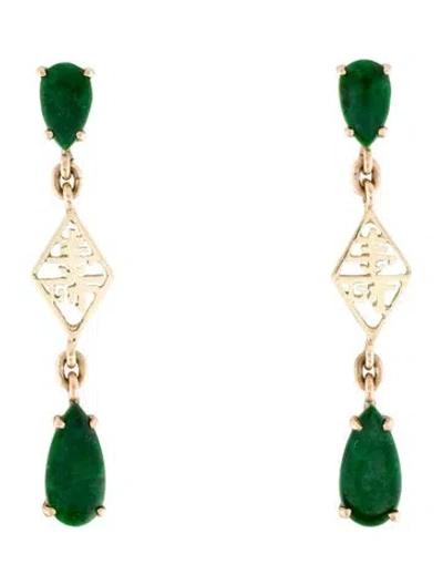Pre-owned Earrings 14k Jadeite Drop  In Multi
